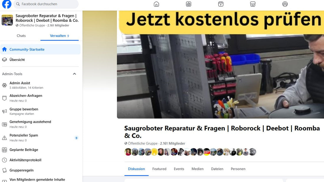 Saugroboter kaputt? In unserer Facebook-Gruppe bekommst du schnelle Hilfe – von Community &amp; Werkstatt