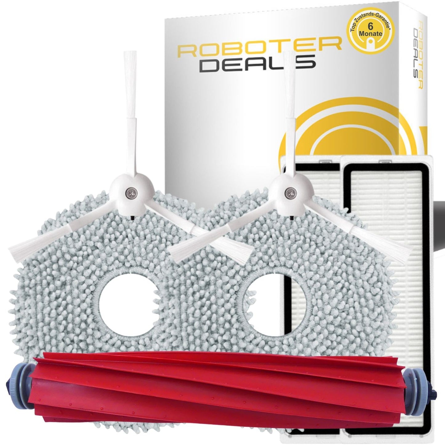 Zubehör Set, Ersatzteile für Roborock Q Revo MaxV (2x Filter, 2x Pad, 2x Seitenbürste in weiss, 1x Hauptbürste)