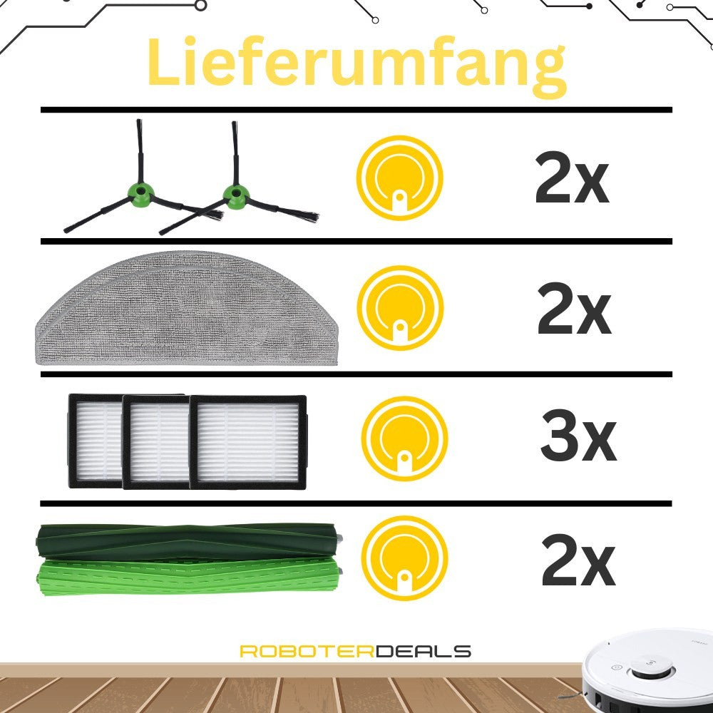 Zubehör Set, Ersatzteile Kit für iRobot Roomba Combo i5 u. i5 Plus (2x Hauptbürste, 2x Filter, 2x Seitenbürste, 2x Pad)