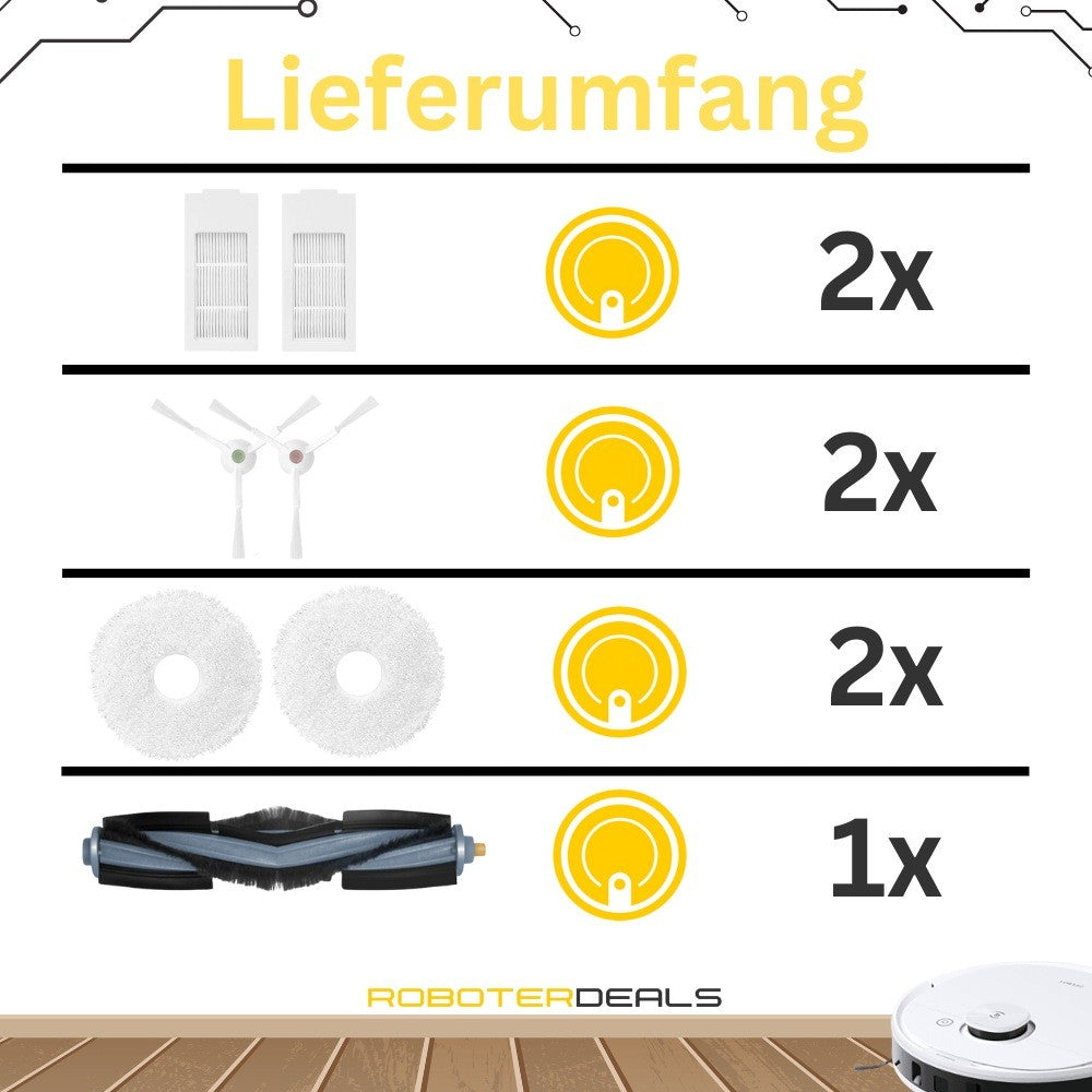 Zubehör Set, Ersatzteile für Yeedi Floor 3 Station (1x Hauptbürste, 2x Seitenbürste, 2x Pad, 2x Filter)