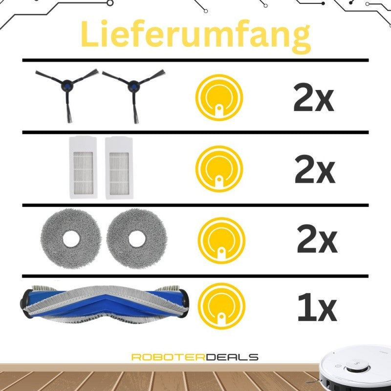 Zubehör Set, Ersatzteile Kit für Ecovacs Deebot X5 OMNI (2x Filter, 2x Seitenbürste, 2x Pad, 1x Hauptbürste)