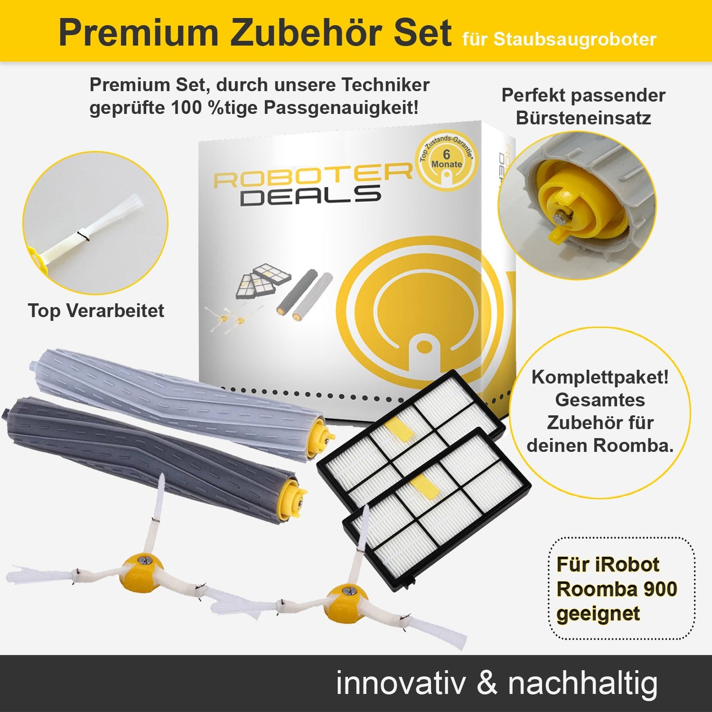 Zubehör Set, Ersatzteile Kit für iRobot Roomba 900 Serie (2x Seitenbürste, 3x Filter, 2x Hauptbürsten)