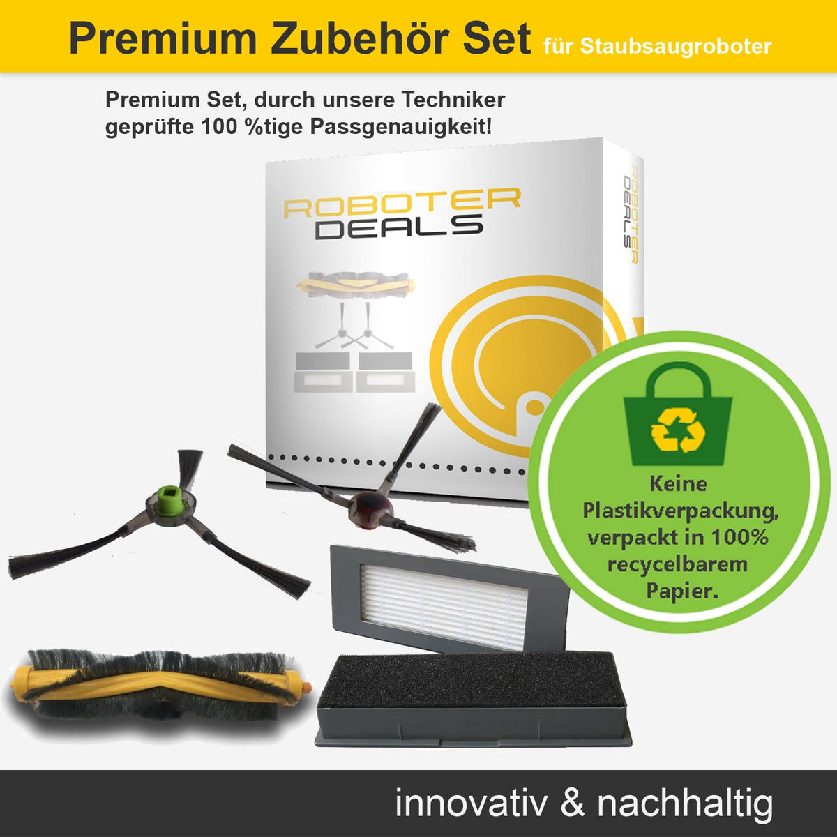 Zubehör Set, Ersatzteile Kit für Ecovacs Deebot 900 u. D900 (2x Seitenbürsten, 2x Filter, 1x Hauptbürste)