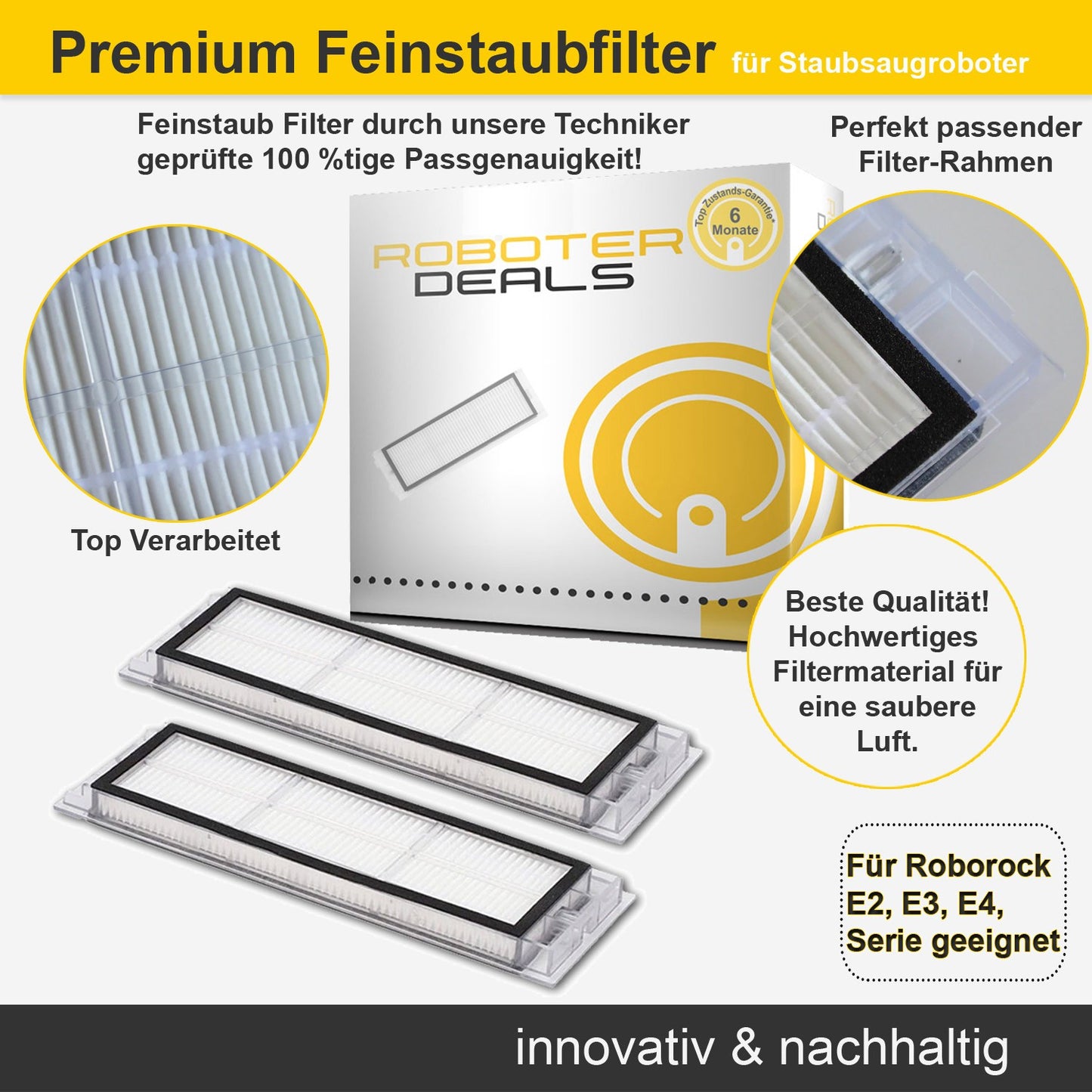Feinstaub Filter (2 Stück) für Roborock E2, E3, E4