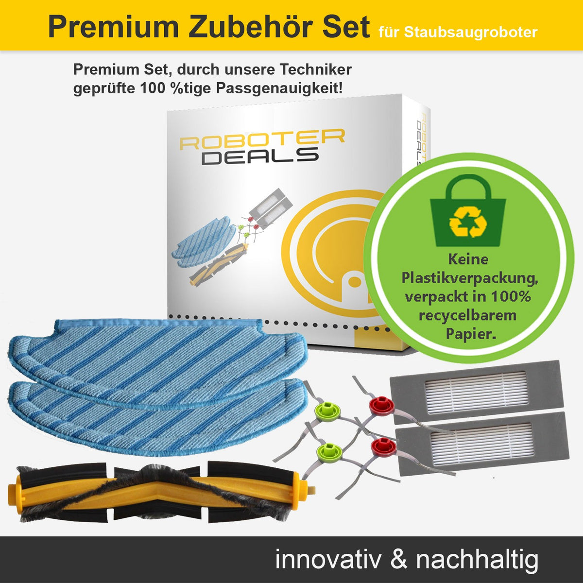 Zubehör Set, Ersatzteile Kit für Ecovacs Deebot OZMO T8 AIVI (2x Pad, 2x Filter, 4x Seitenbürste, 1x Hauptbürste)