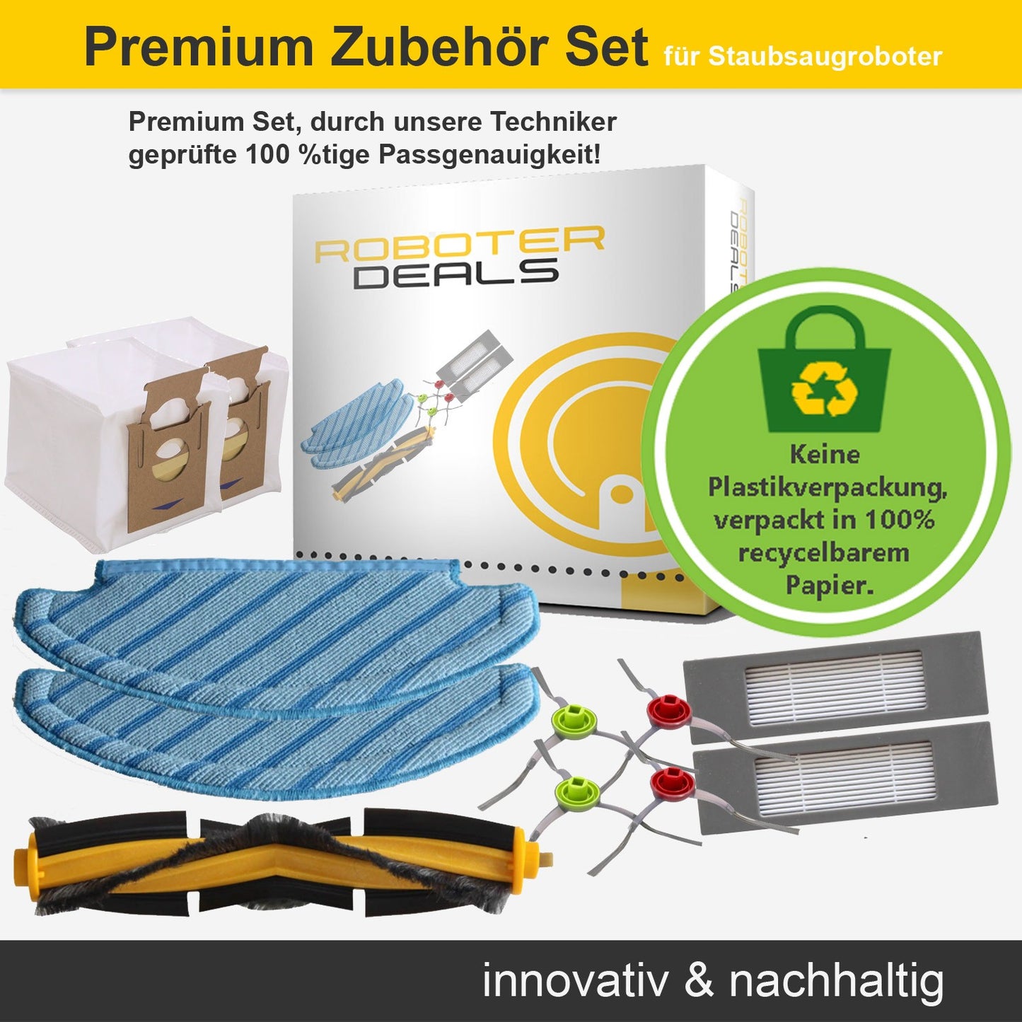 Zubehör Set, Ersatzteile Kit für Ecovacs Deebot T8+ (2x Staubbeutel, 2x Pad, 2x Filter, 2x Seitenbürsten, 1x Hauptbürste)