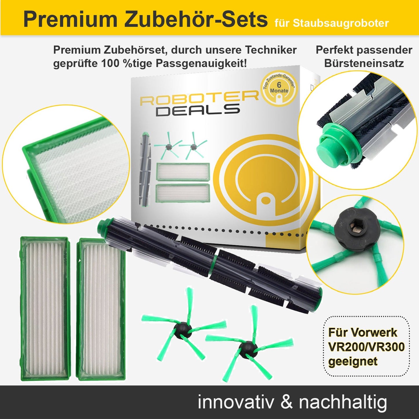 Zubehör Set für Vorwerk Kobold VR200 – Filter Bürsten Ersatzteile (5 Teile)