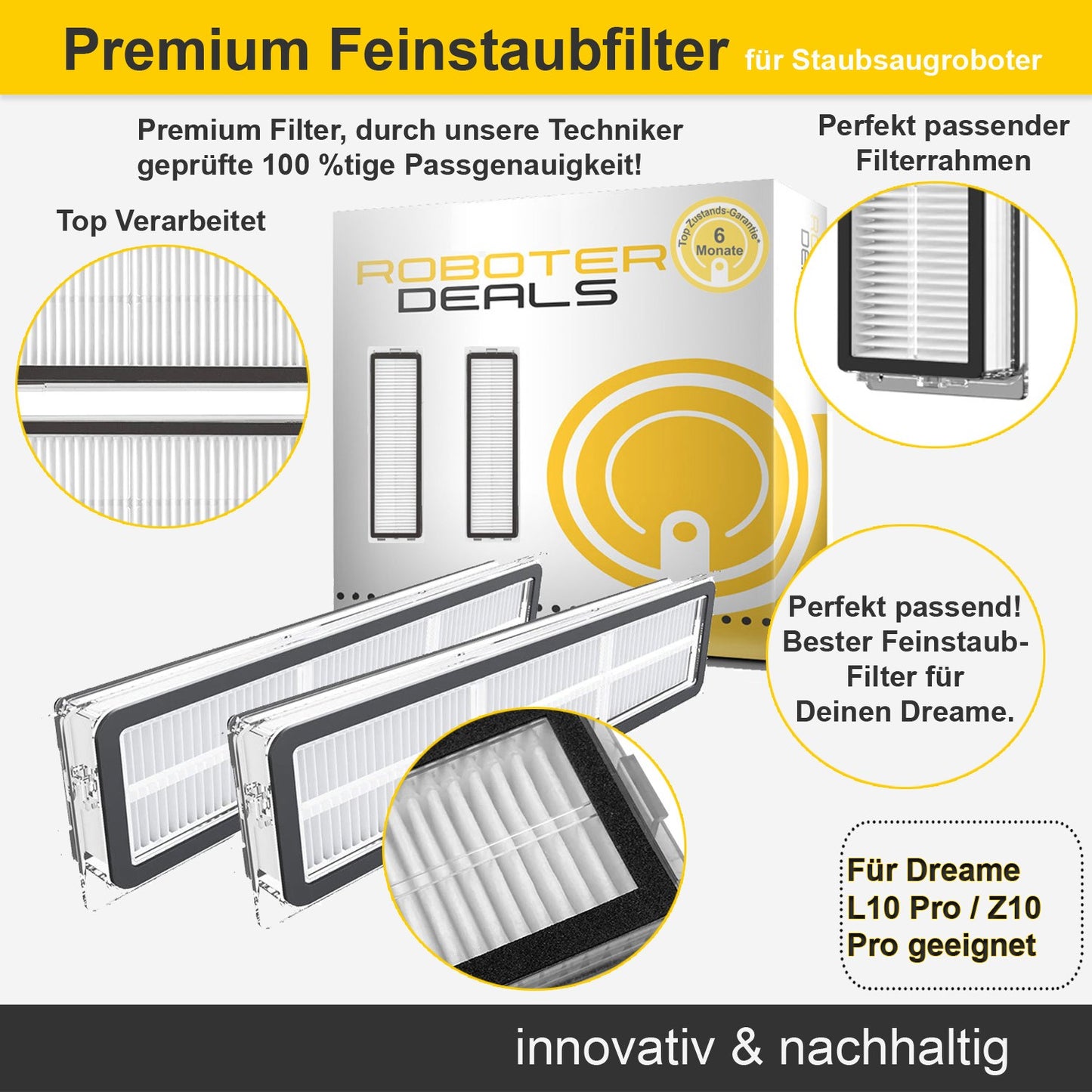 Zubehör Set, Ersatzteile Kit für Dreame L10 Pro (1x Hauptbürste, 2x Filter, 2x Pad, 2x Seitenbürste)