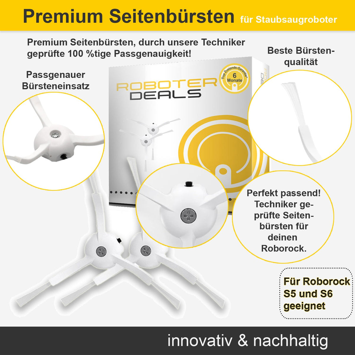 Zubehör Set, Ersatzteile für Roborock S5, S5 MAX, S6, S6 Pure, S6 MAX (1x Hauptbürste, 2x Seitenbürste, 2x Filter, 2x Pa