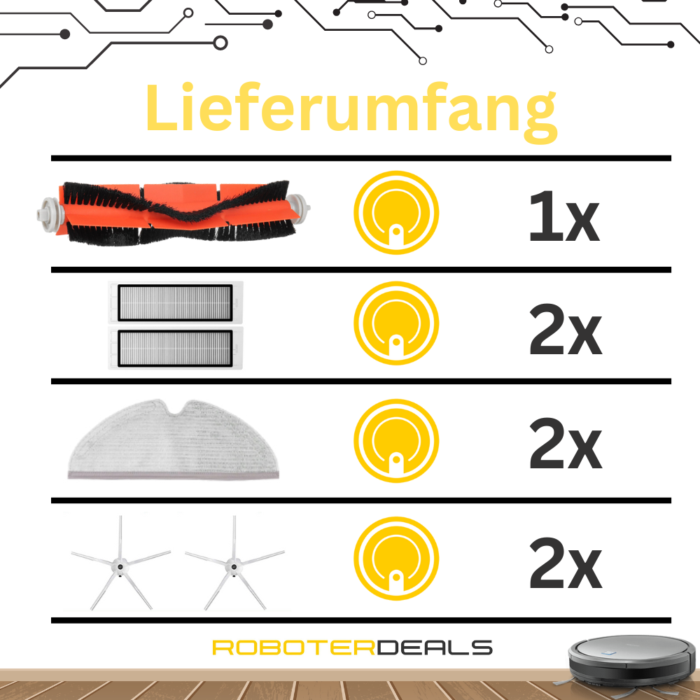 Zubehör Set für Roborock S6 / S6 MaxV / S6 Pure – Filter Bürsten Wischpads (7 Teile)