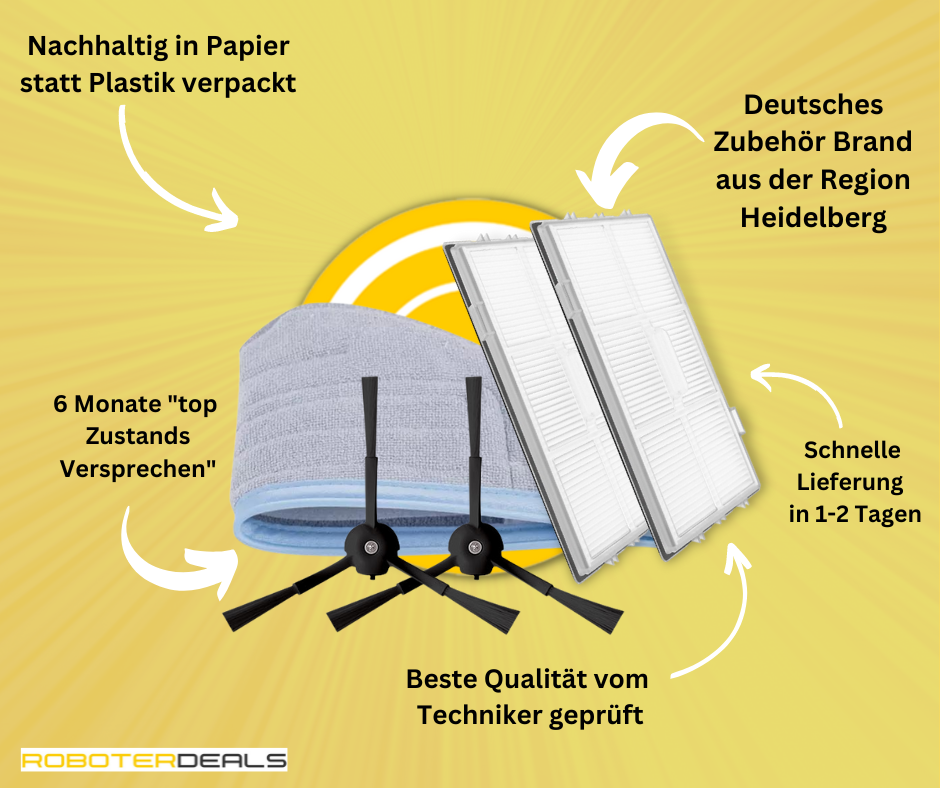 Zubehör Set, Ersatzteile Kit für Roborock S8, S8 Plus (2x Seitenbürste, 2x Pad, 2x Filter)