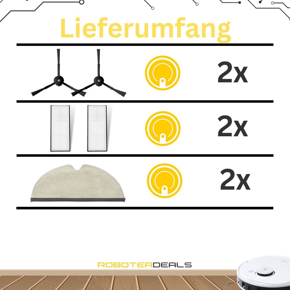 Zubehör Set, Ersatzteile Kit für Roborock Q5, Q5 Plus, Q5 Pro, Q5 Pro Plus, Q5 Max Plus (2x Seitenbürste, 2x Filter, 2x Pad)